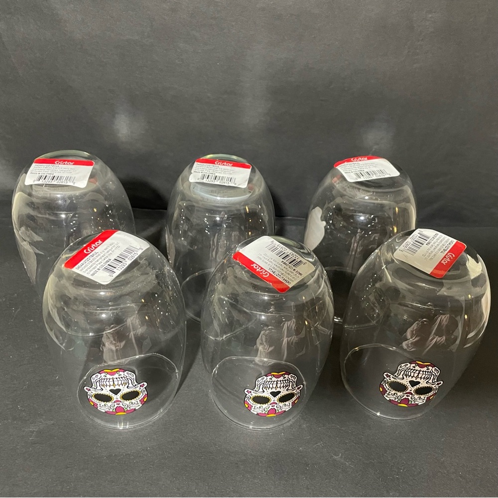 Cristar Day Of The Dead White Skull, Mikonos Stemless Glasses (Lot Of 6) NEW - Picture 8 of 8